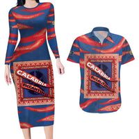 Personalized Italy Calabria Couples Matching Long Sleeve Bodycon Dress and Hawaiian Shirt Piccantino Vintage Style