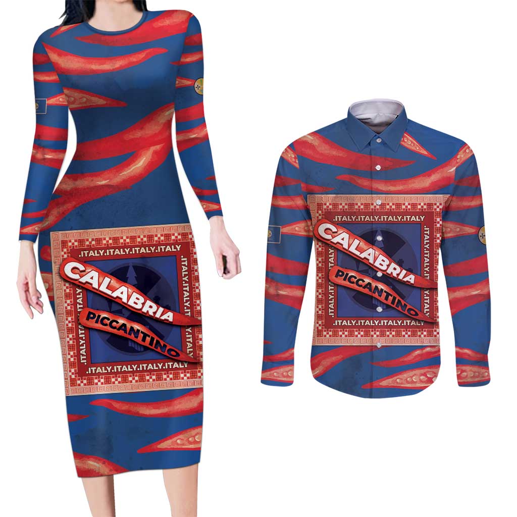 Personalized Italy Calabria Couples Matching Long Sleeve Bodycon Dress and Long Sleeve Button Shirt Piccantino Vintage Style