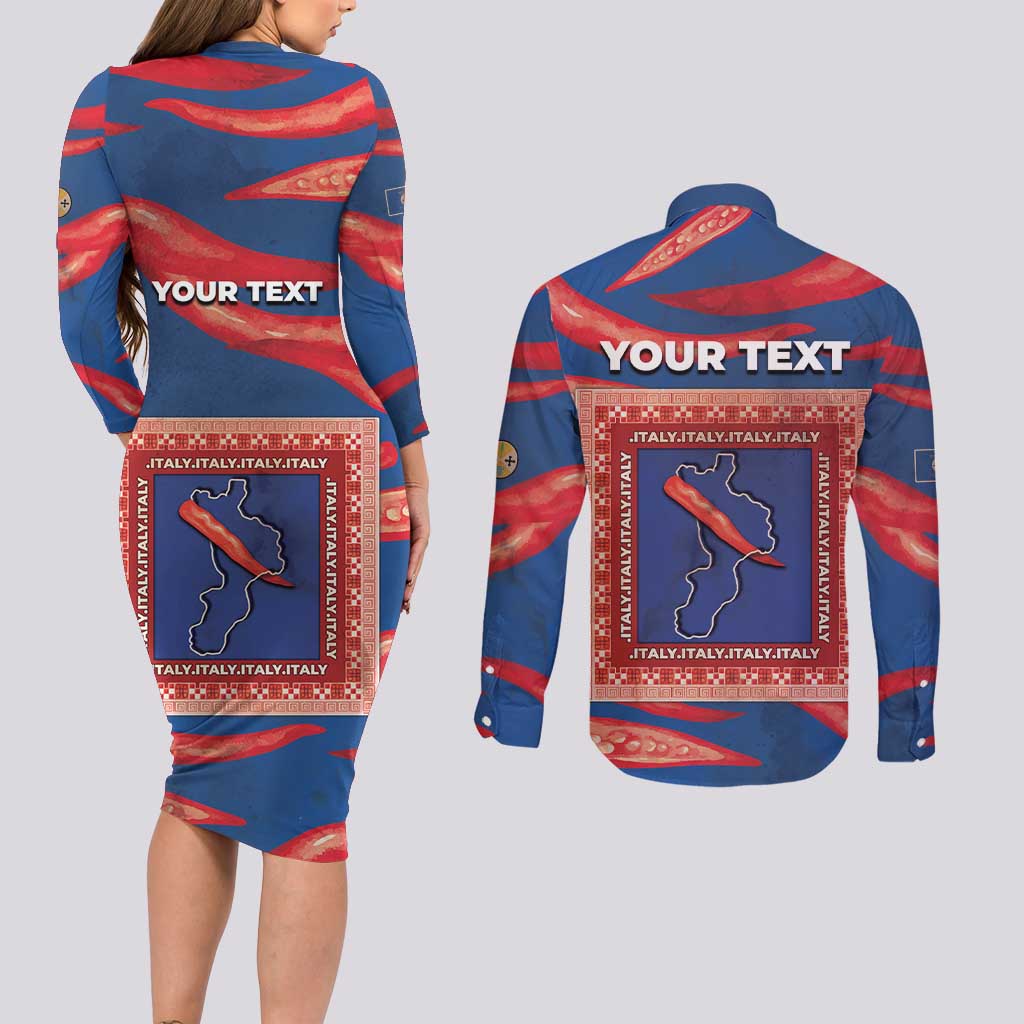 Personalized Italy Calabria Couples Matching Long Sleeve Bodycon Dress and Long Sleeve Button Shirt Piccantino Vintage Style