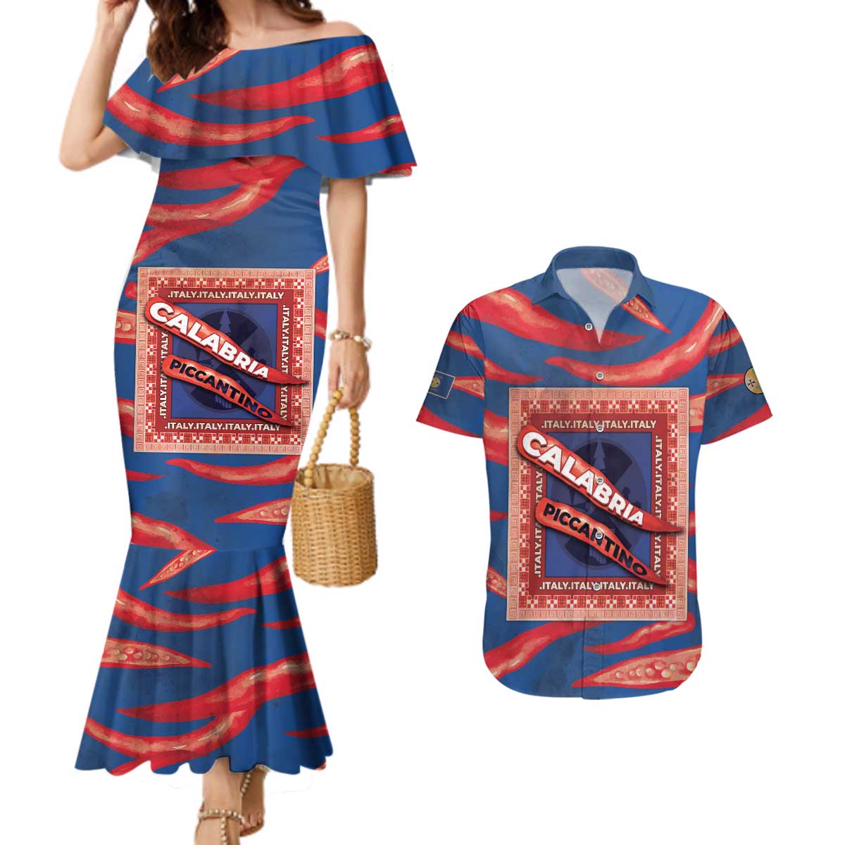 Personalized Italy Calabria Couples Matching Mermaid Dress and Hawaiian Shirt Piccantino Vintage Style