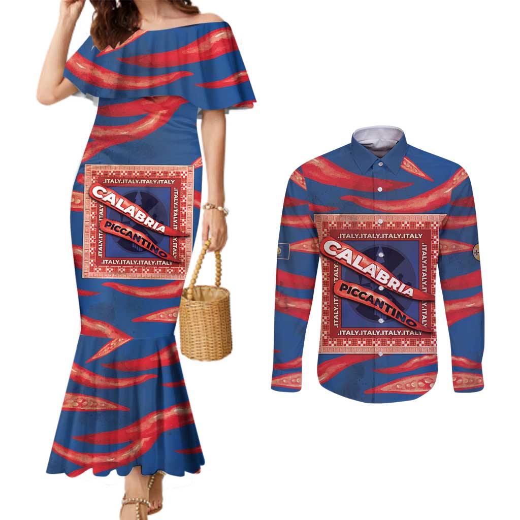 Personalized Italy Calabria Couples Matching Mermaid Dress and Long Sleeve Button Shirt Piccantino Vintage Style