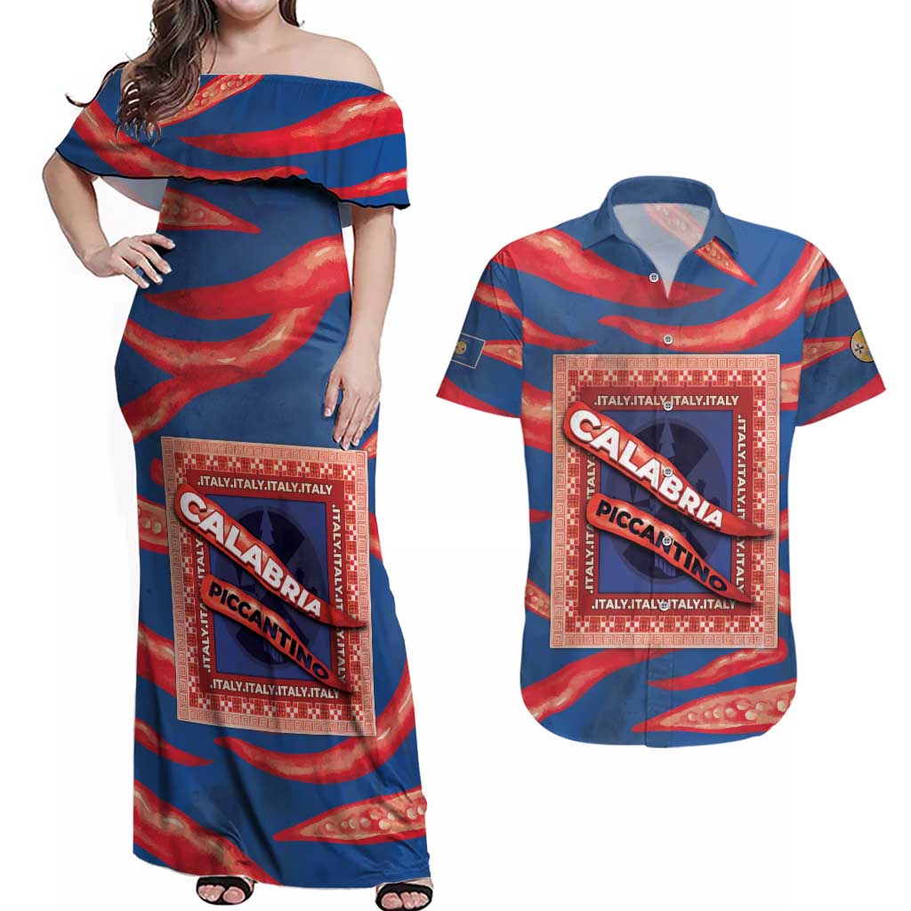 Personalized Italy Calabria Couples Matching Off Shoulder Maxi Dress and Hawaiian Shirt Piccantino Vintage Style