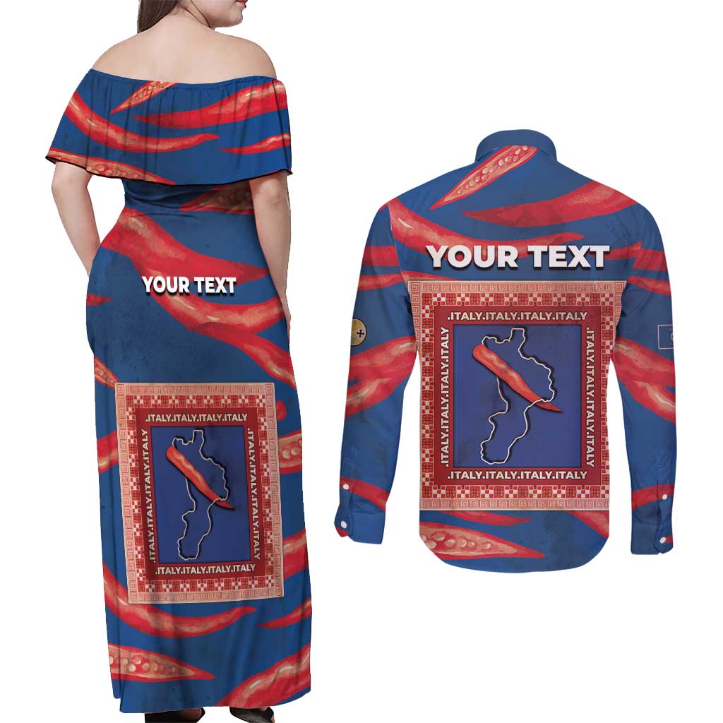 Personalized Italy Calabria Couples Matching Off Shoulder Maxi Dress and Long Sleeve Button Shirt Piccantino Vintage Style