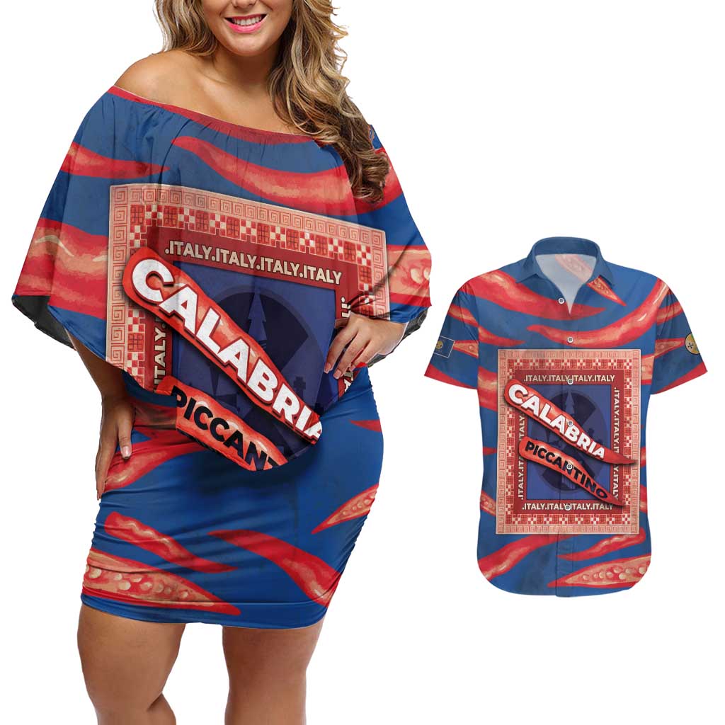 Personalized Italy Calabria Couples Matching Off Shoulder Short Dress and Hawaiian Shirt Piccantino Vintage Style