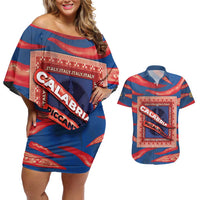 Personalized Italy Calabria Couples Matching Off Shoulder Short Dress and Hawaiian Shirt Piccantino Vintage Style