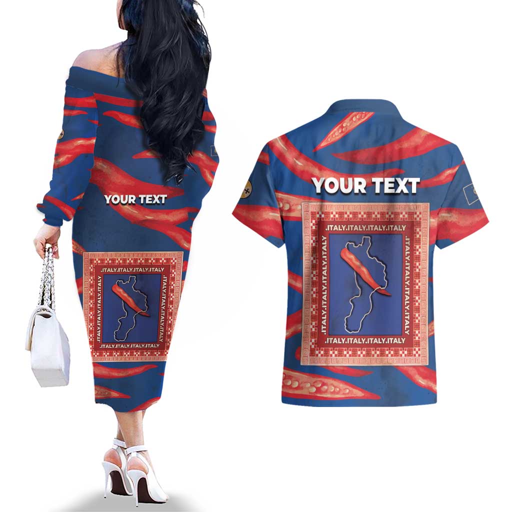 Personalized Italy Calabria Couples Matching Off The Shoulder Long Sleeve Dress and Hawaiian Shirt Piccantino Vintage Style