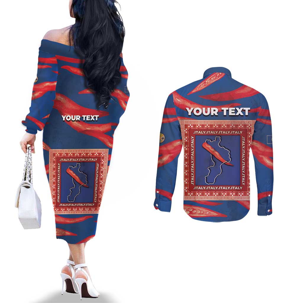 Personalized Italy Calabria Couples Matching Off The Shoulder Long Sleeve Dress and Long Sleeve Button Shirt Piccantino Vintage Style