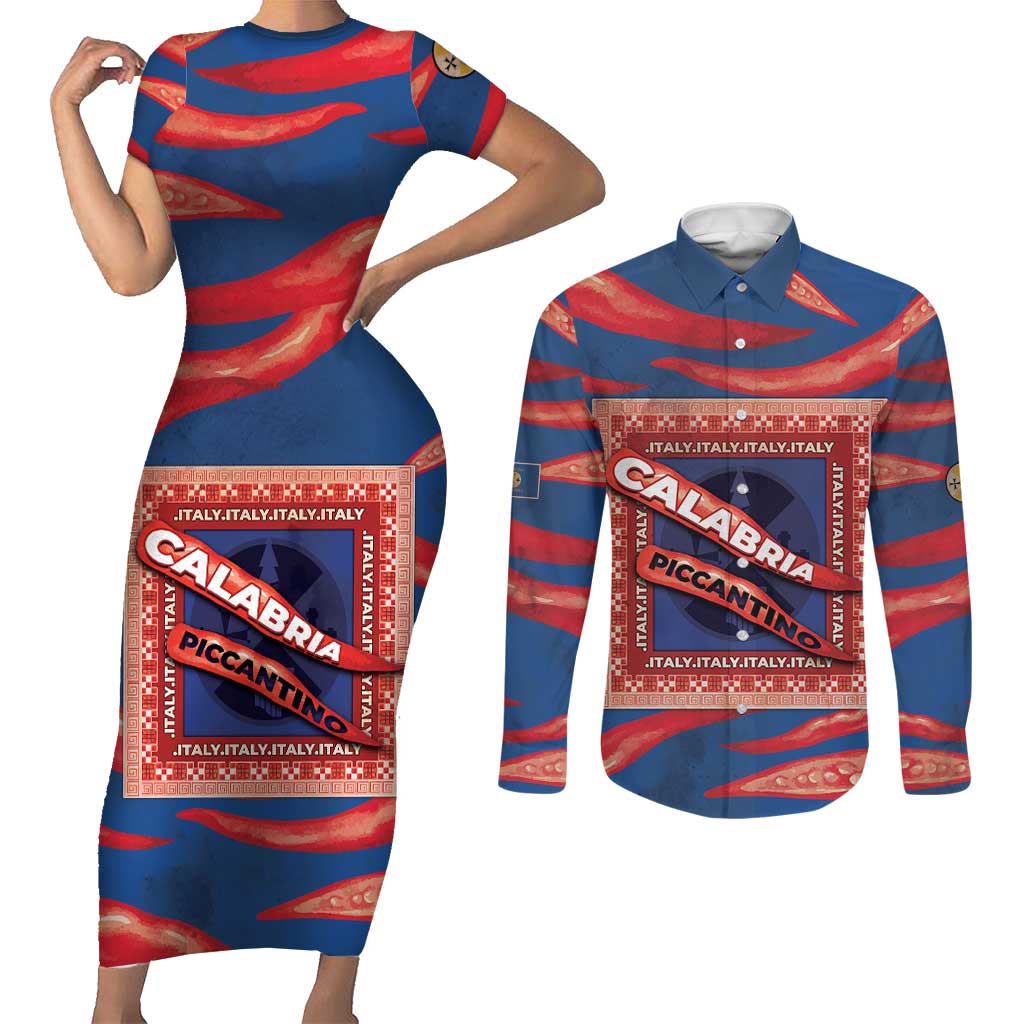Personalized Italy Calabria Couples Matching Short Sleeve Bodycon Dress and Long Sleeve Button Shirt Piccantino Vintage Style