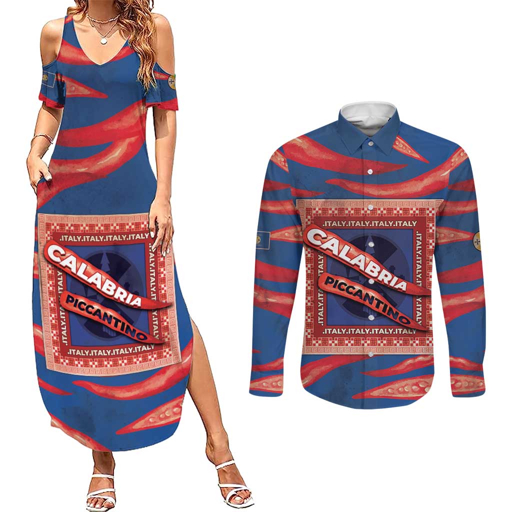 Personalized Italy Calabria Couples Matching Summer Maxi Dress and Long Sleeve Button Shirt Piccantino Vintage Style