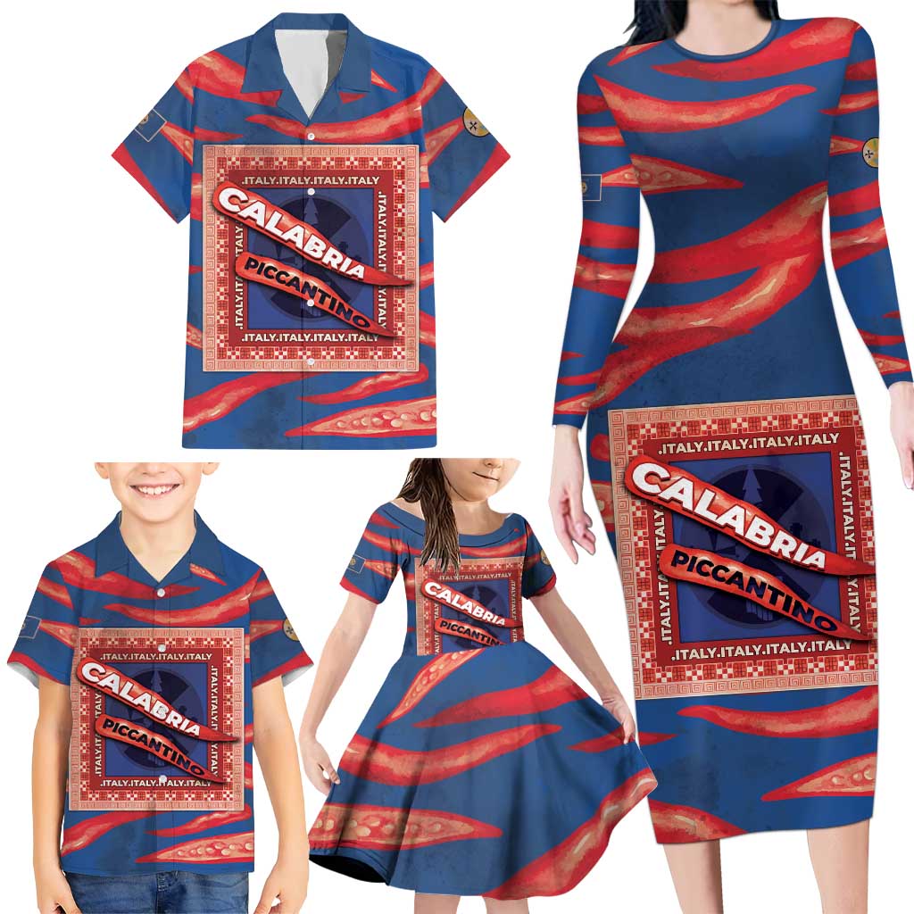 Personalized Italy Calabria Family Matching Long Sleeve Bodycon Dress and Hawaiian Shirt Piccantino Vintage Style