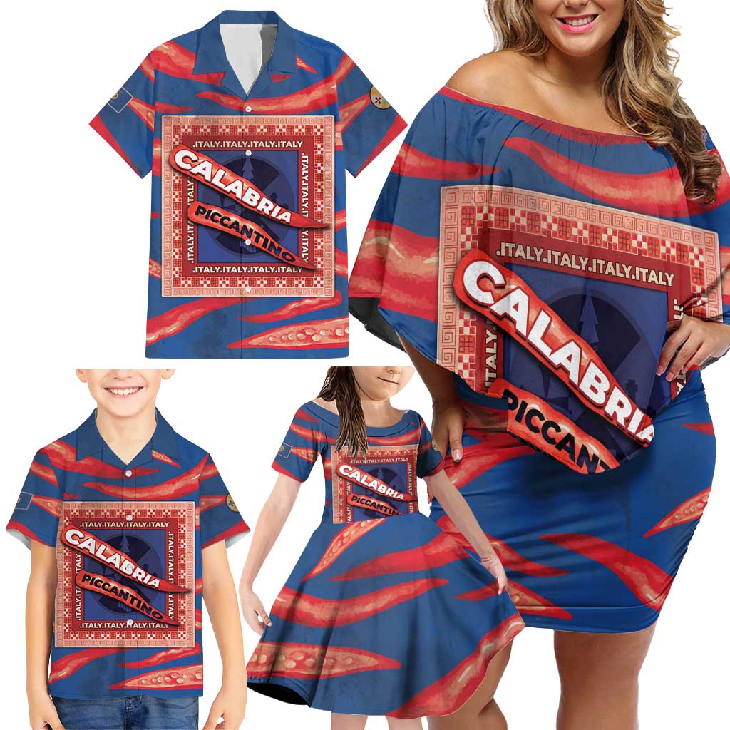 Personalized Italy Calabria Family Matching Off Shoulder Short Dress and Hawaiian Shirt Piccantino Vintage Style