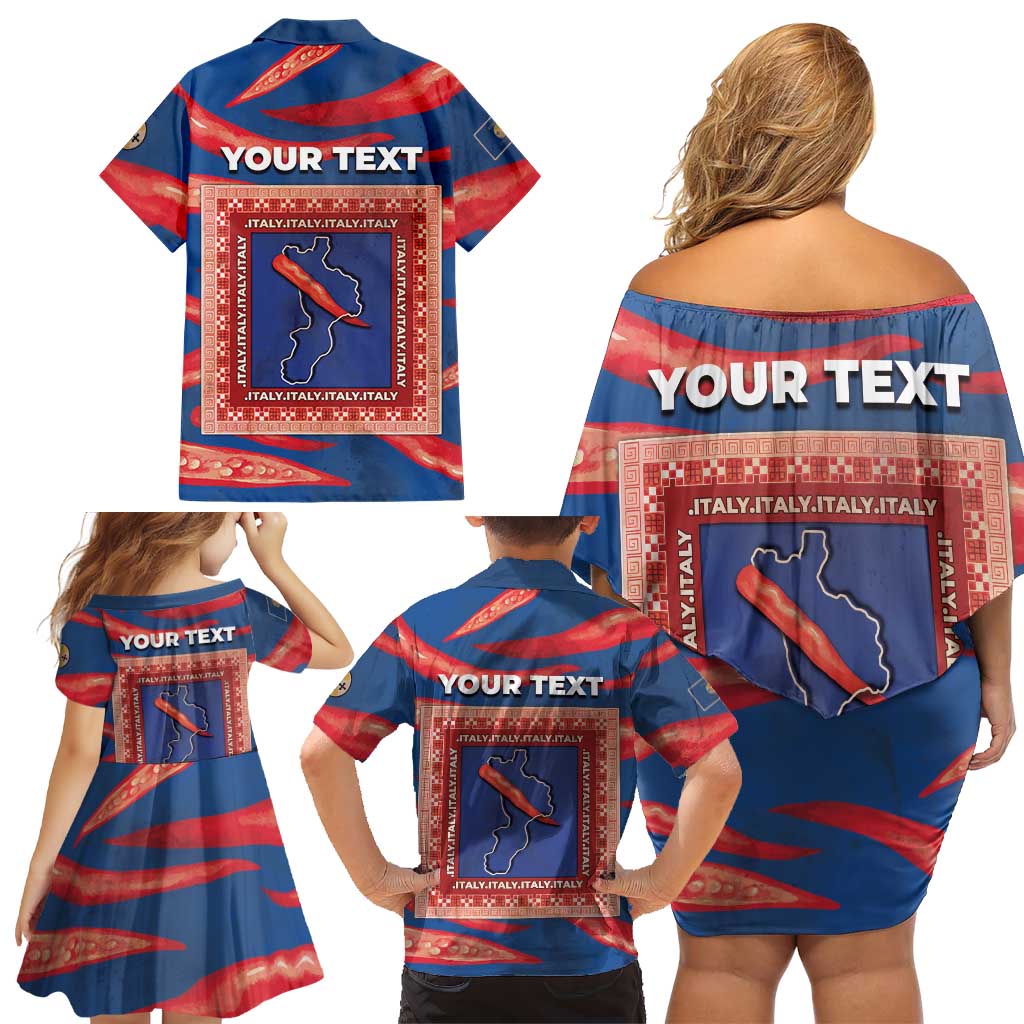 Personalized Italy Calabria Family Matching Off Shoulder Short Dress and Hawaiian Shirt Piccantino Vintage Style