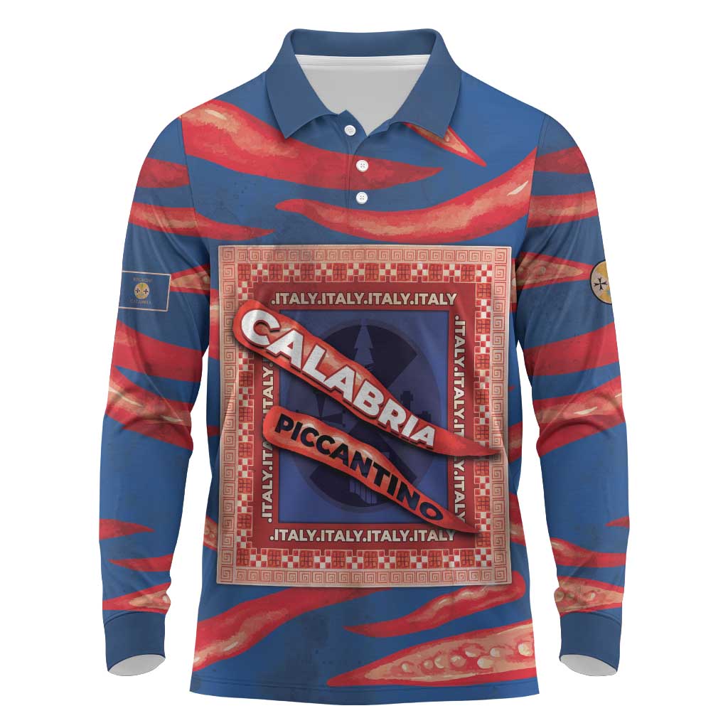 Personalized Italy Calabria Long Sleeve Polo Shirt Piccantino Vintage Style