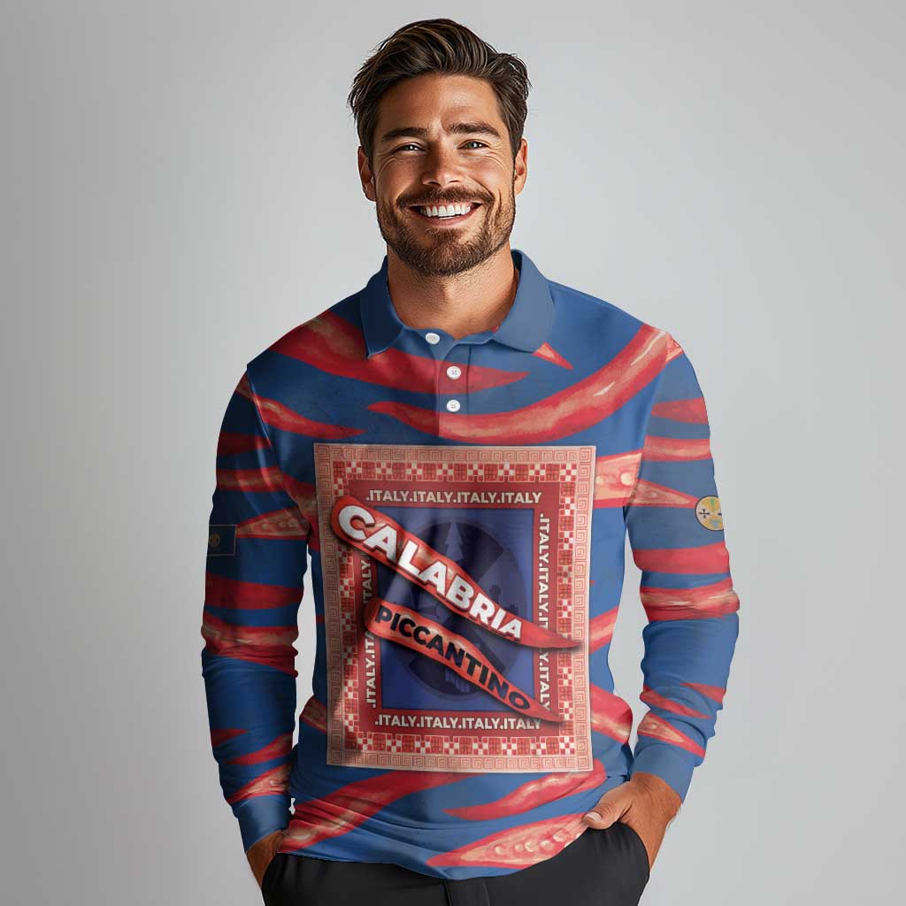 Personalized Italy Calabria Long Sleeve Polo Shirt Piccantino Vintage Style