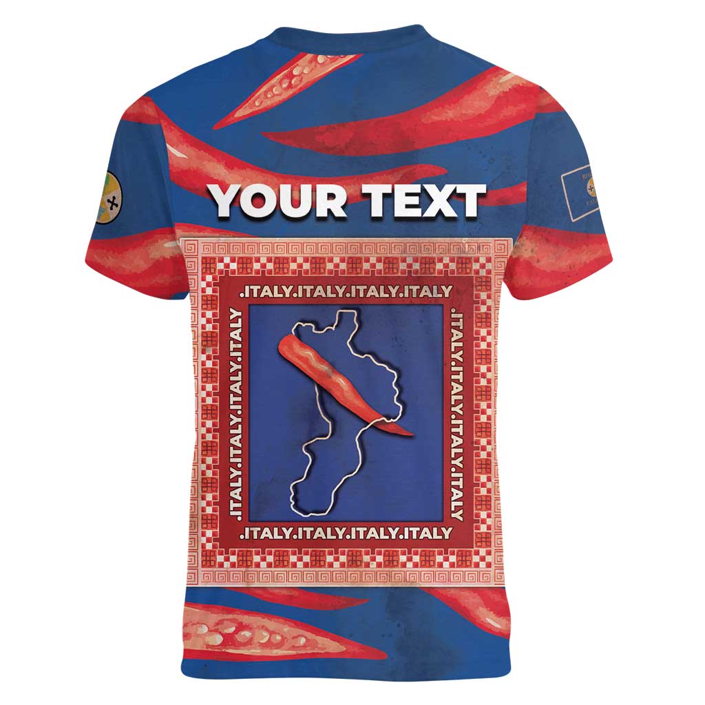 Personalized Italy Calabria Women V-Neck T-Shirt Piccantino Vintage Style