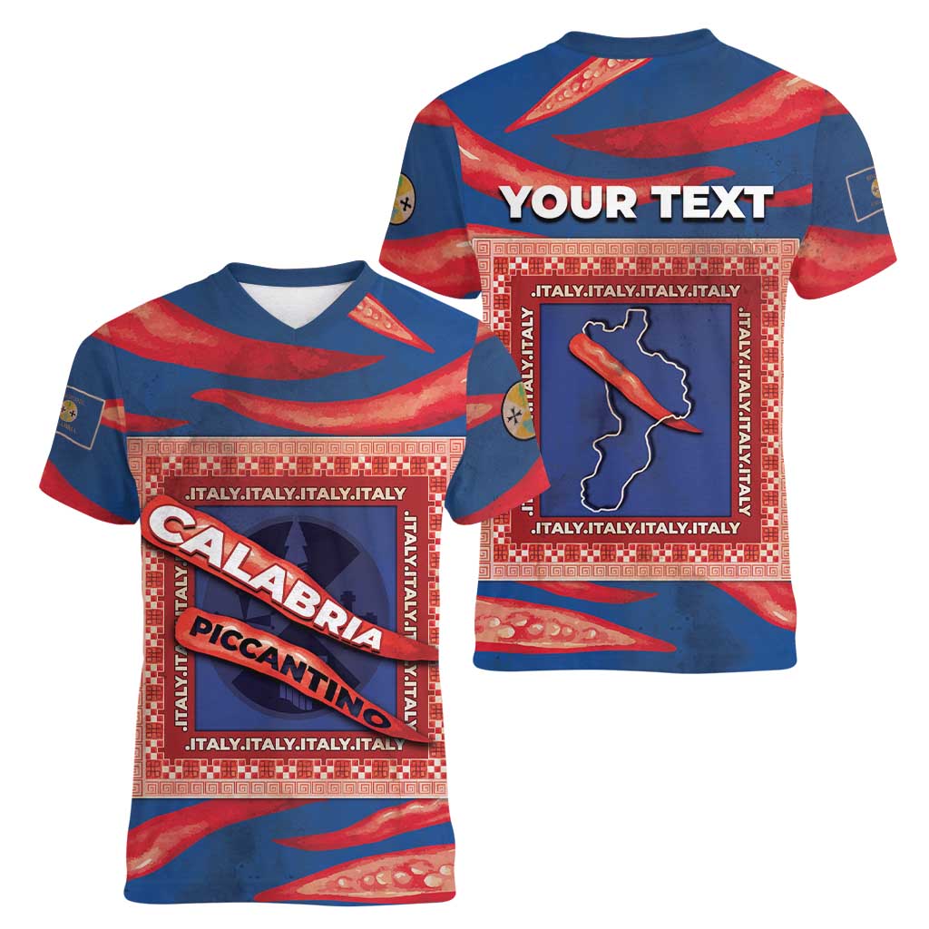 Personalized Italy Calabria Women V-Neck T-Shirt Piccantino Vintage Style