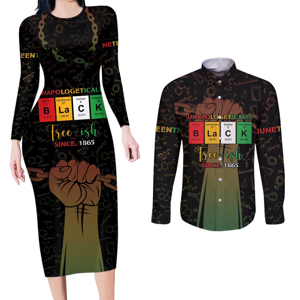 Juneteenth 1865 Couples Matching Long Sleeve Bodycon Dress and Long Sleeve Button Shirt Unapologetically Black