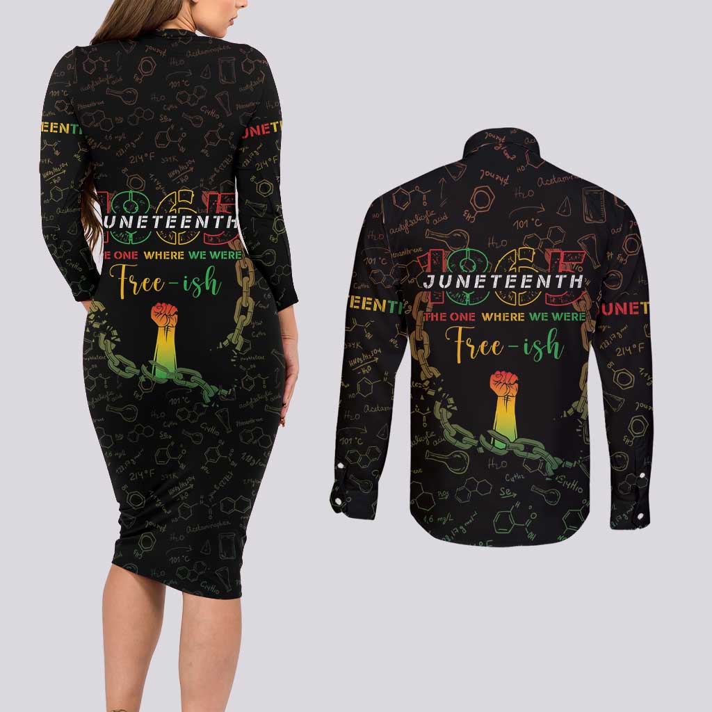 Juneteenth 1865 Couples Matching Long Sleeve Bodycon Dress and Long Sleeve Button Shirt Unapologetically Black