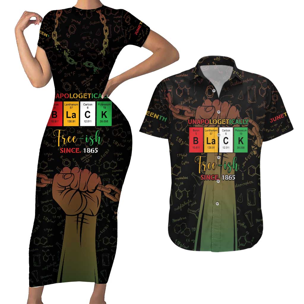 Juneteenth 1865 Couples Matching Short Sleeve Bodycon Dress and Hawaiian Shirt Unapologetically Black
