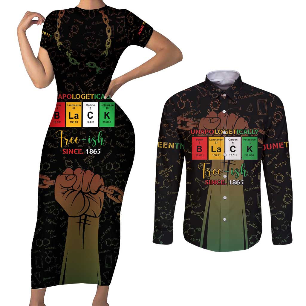 Juneteenth 1865 Couples Matching Short Sleeve Bodycon Dress and Long Sleeve Button Shirt Unapologetically Black