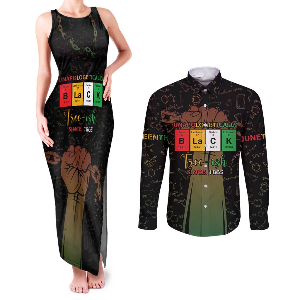 Juneteenth 1865 Couples Matching Tank Maxi Dress and Long Sleeve Button Shirt Unapologetically Black