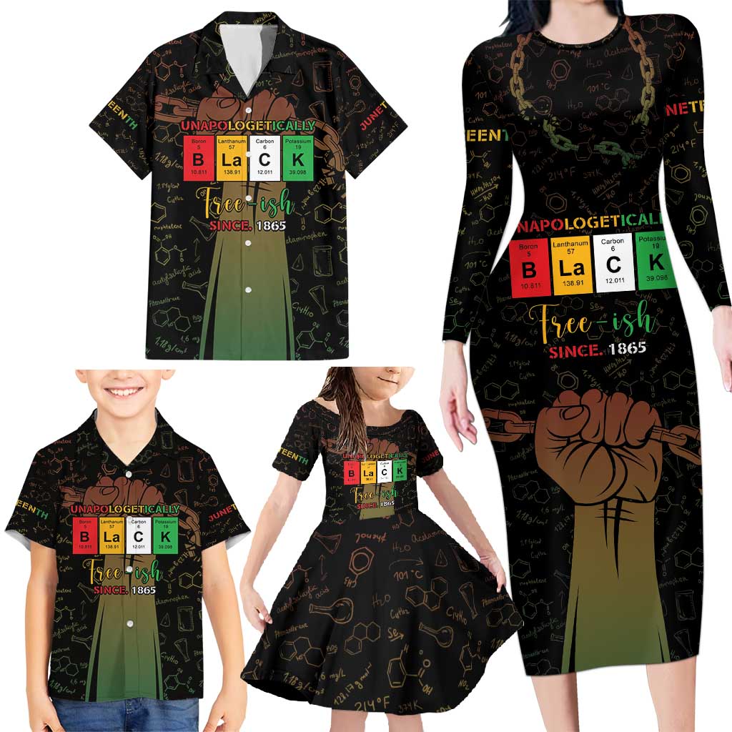 Juneteenth 1865 Family Matching Long Sleeve Bodycon Dress and Hawaiian Shirt Unapologetically Black