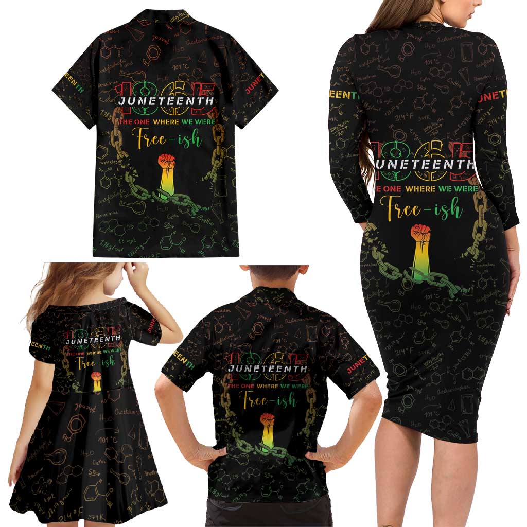 Juneteenth 1865 Family Matching Long Sleeve Bodycon Dress and Hawaiian Shirt Unapologetically Black