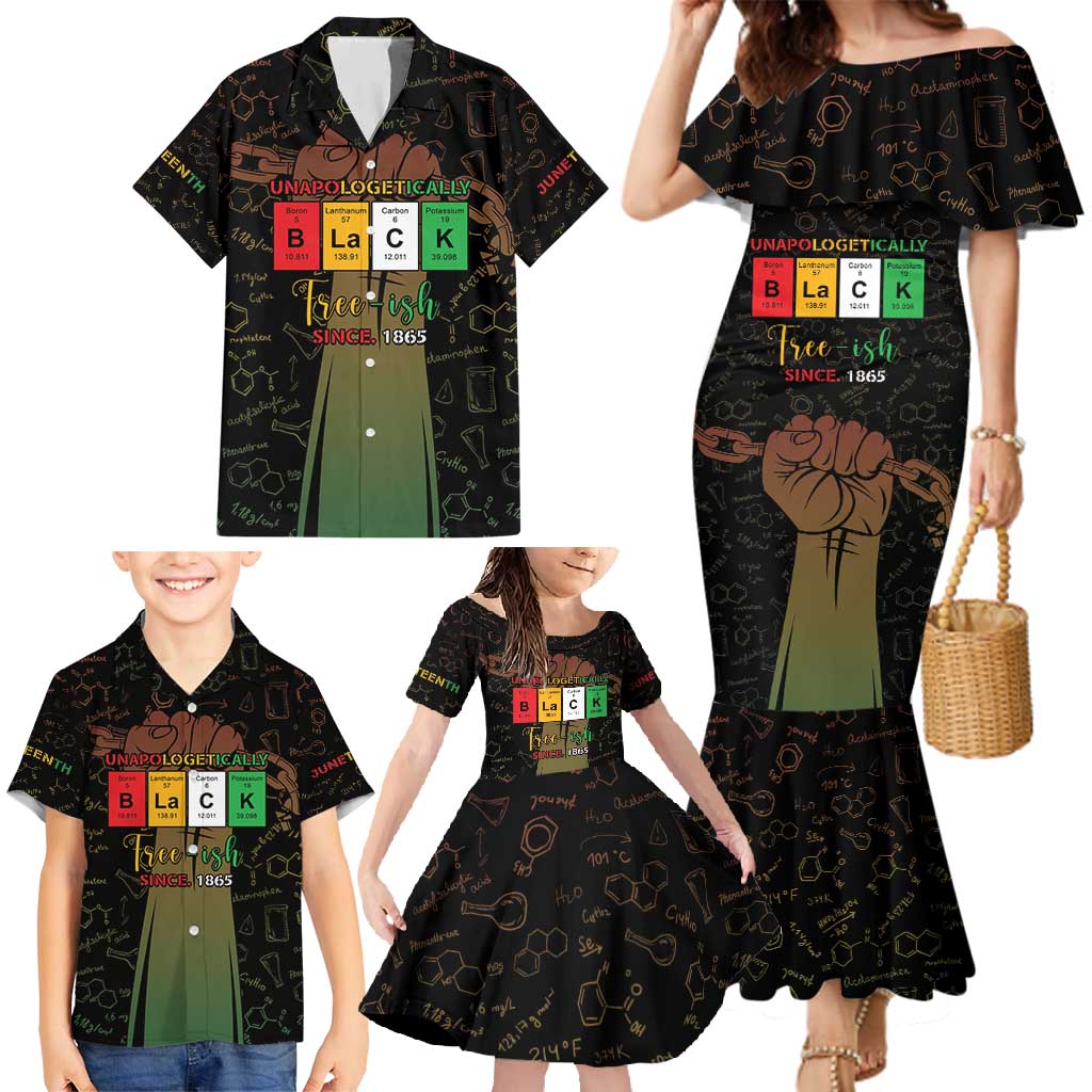 Juneteenth 1865 Family Matching Mermaid Dress and Hawaiian Shirt Unapologetically Black