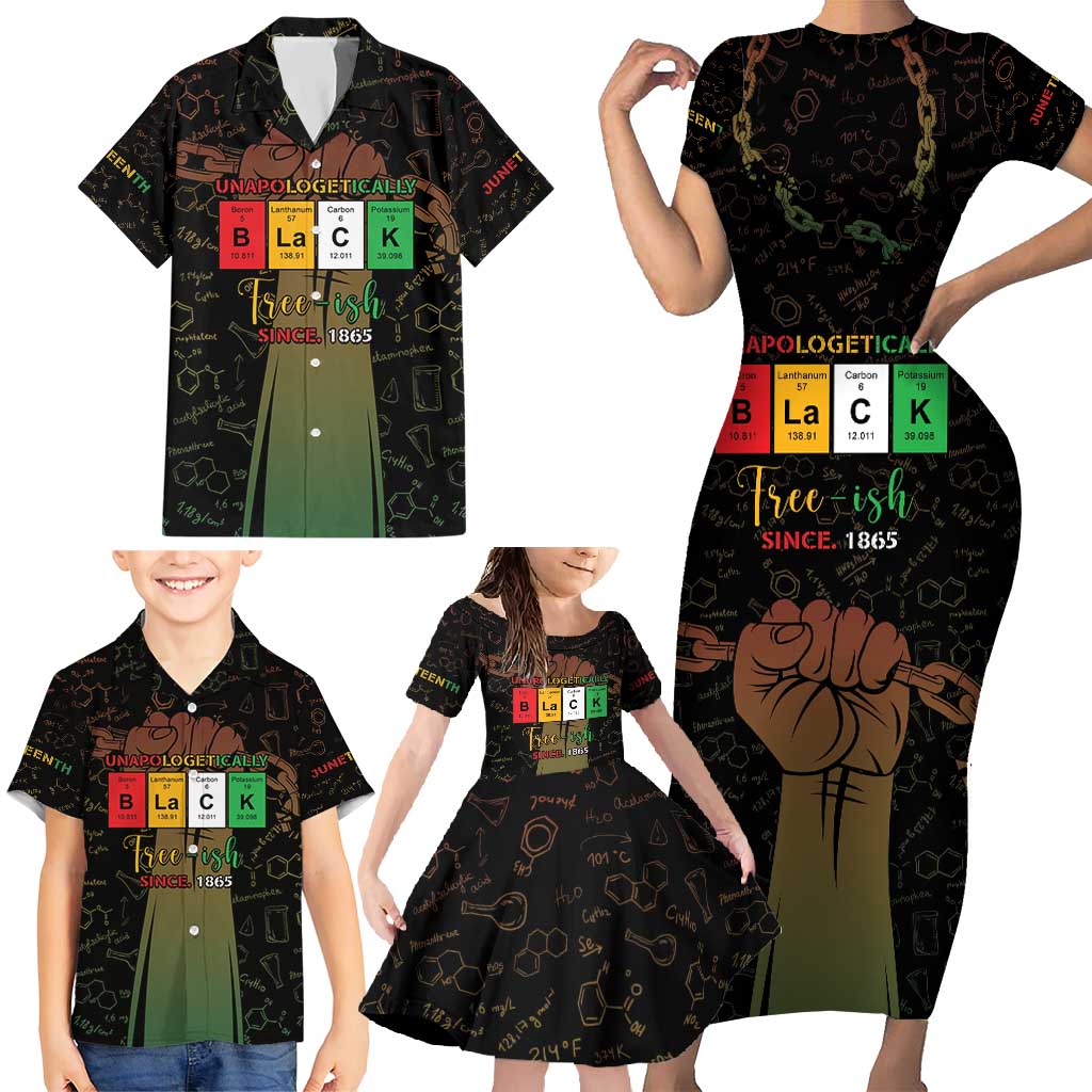 Juneteenth 1865 Family Matching Short Sleeve Bodycon Dress and Hawaiian Shirt Unapologetically Black