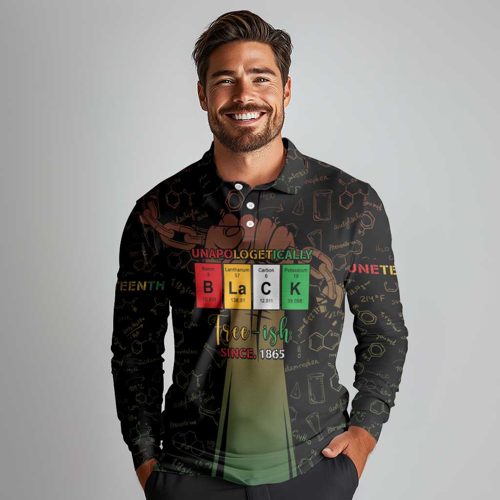 Juneteenth 1865 Long Sleeve Polo Shirt Unapologetically Black