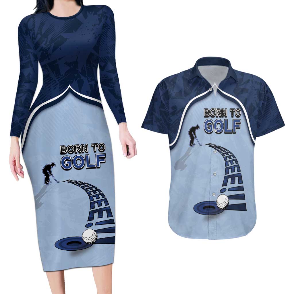 Golf Couples Matching Long Sleeve Bodycon Dress and Hawaiian Shirt Sporty Style Navy - Wonder Print Shop