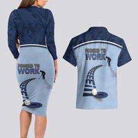 Golf Couples Matching Long Sleeve Bodycon Dress and Hawaiian Shirt Sporty Style Navy - Wonder Print Shop