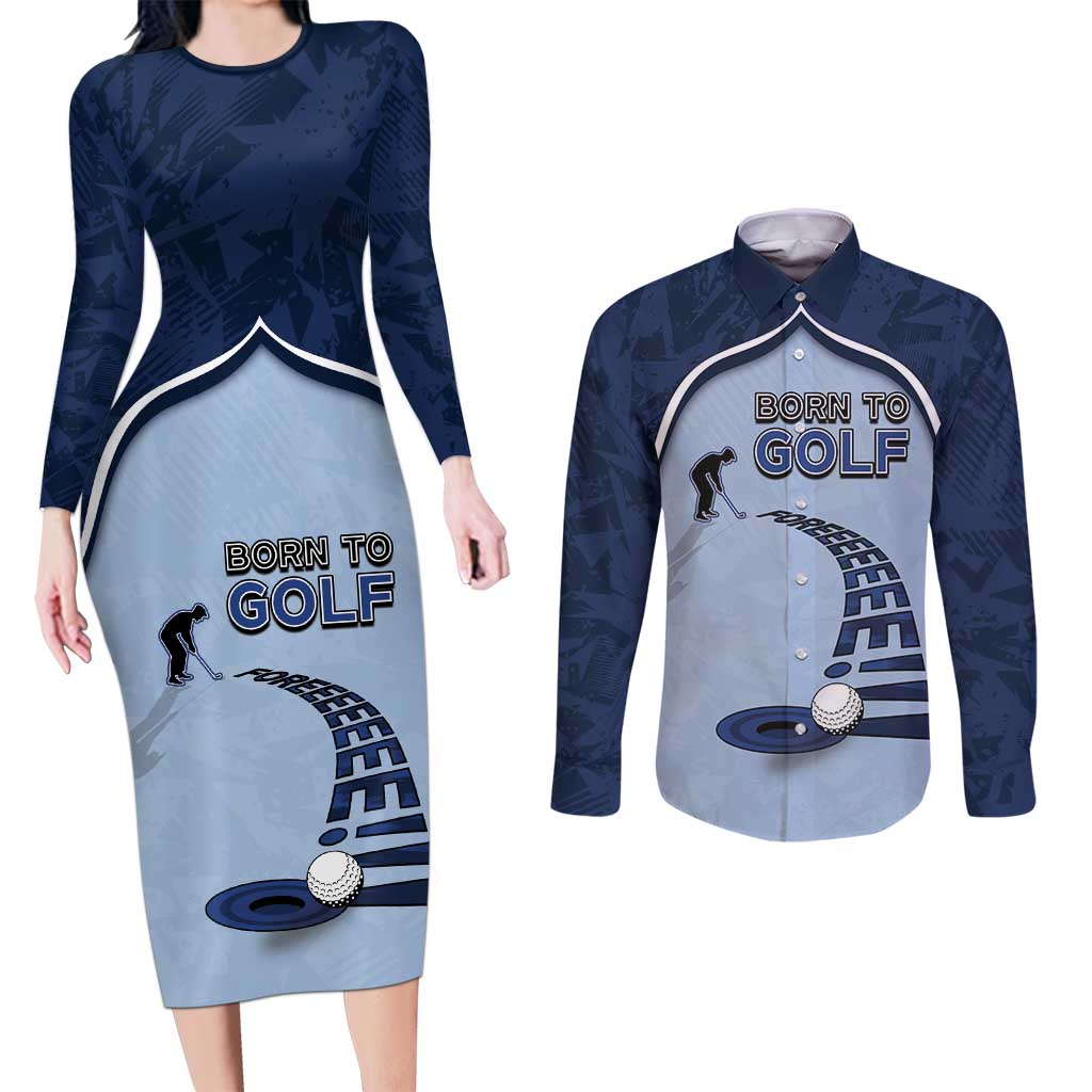 Golf Couples Matching Long Sleeve Bodycon Dress and Long Sleeve Button Shirt Sporty Style Navy - Wonder Print Shop