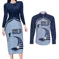 Golf Couples Matching Long Sleeve Bodycon Dress and Long Sleeve Button Shirt Sporty Style Navy - Wonder Print Shop
