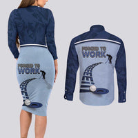 Golf Couples Matching Long Sleeve Bodycon Dress and Long Sleeve Button Shirt Sporty Style Navy - Wonder Print Shop
