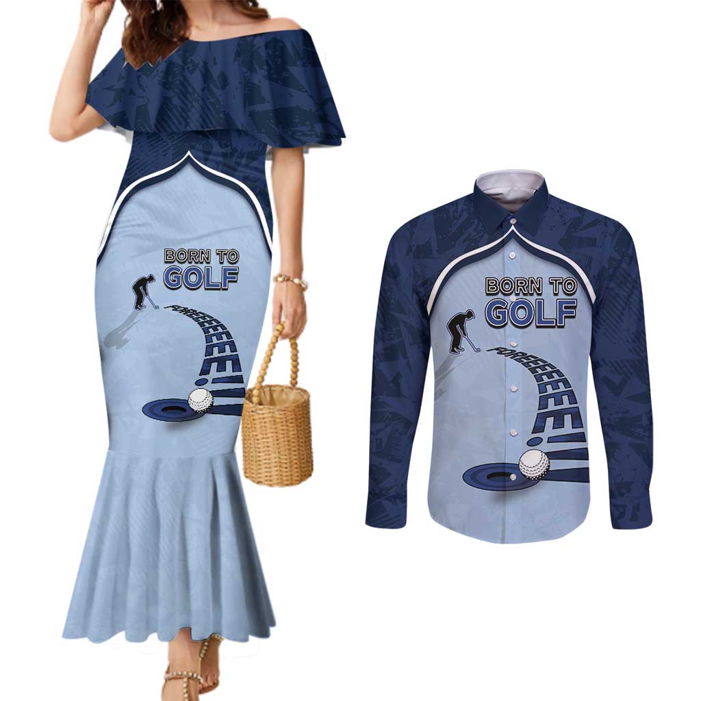Golf Couples Matching Mermaid Dress and Long Sleeve Button Shirt Sporty Style Navy - Wonder Print Shop