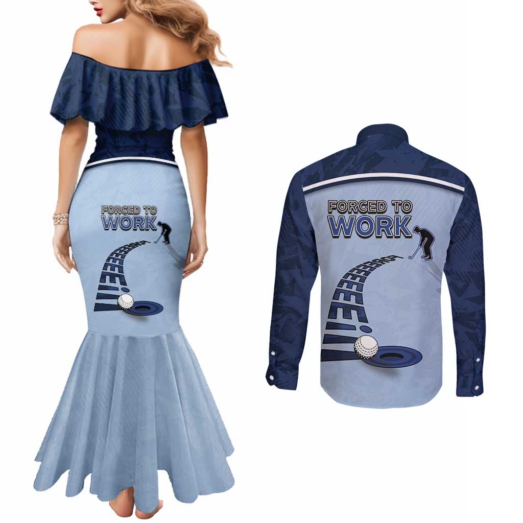 Golf Couples Matching Mermaid Dress and Long Sleeve Button Shirt Sporty Style Navy - Wonder Print Shop