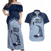 Golf Couples Matching Off Shoulder Maxi Dress and Hawaiian Shirt Sporty Style Navy - Wonder Print Shop