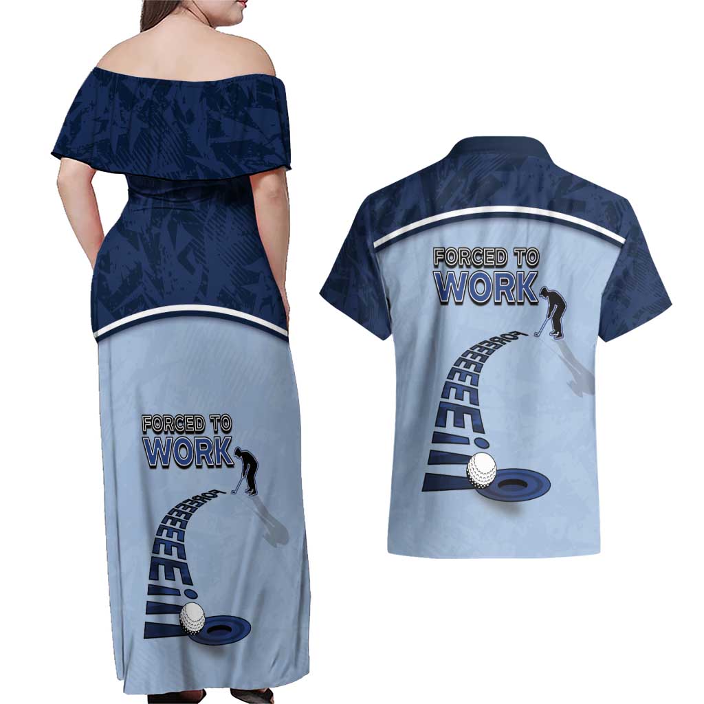 Golf Couples Matching Off Shoulder Maxi Dress and Hawaiian Shirt Sporty Style Navy - Wonder Print Shop