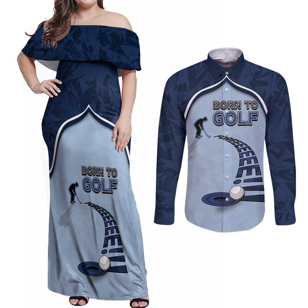 Golf Couples Matching Off Shoulder Maxi Dress and Long Sleeve Button Shirt Sporty Style Navy - Wonder Print Shop