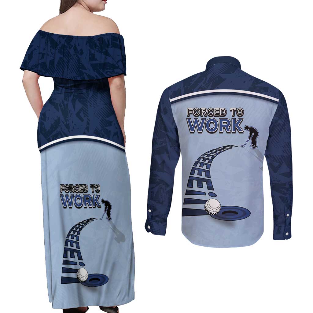 Golf Couples Matching Off Shoulder Maxi Dress and Long Sleeve Button Shirt Sporty Style Navy - Wonder Print Shop