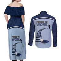 Golf Couples Matching Off Shoulder Maxi Dress and Long Sleeve Button Shirt Sporty Style Navy - Wonder Print Shop