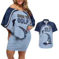 Golf Couples Matching Off Shoulder Short Dress and Hawaiian Shirt Sporty Style Navy - Wonder Print Shop