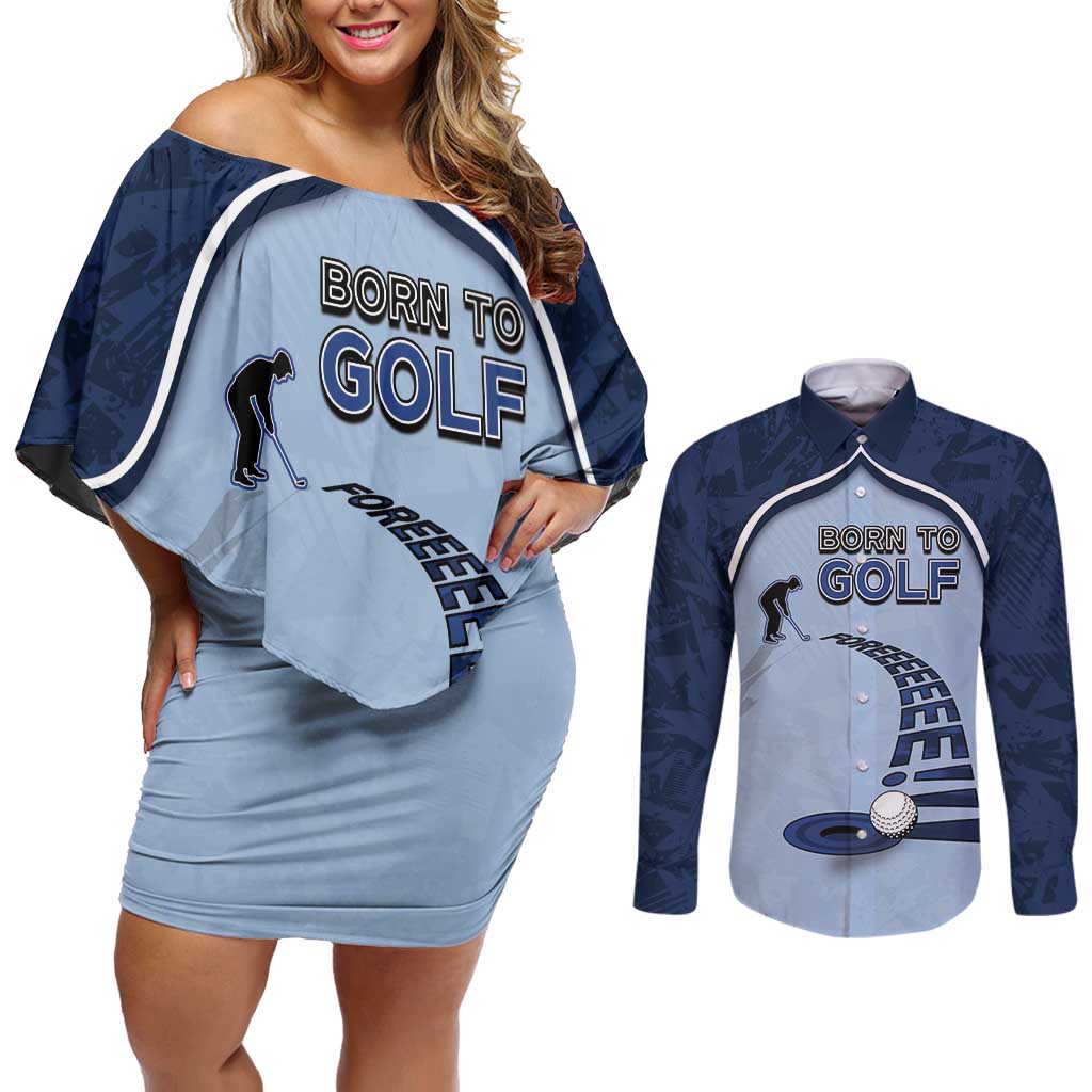Golf Couples Matching Off Shoulder Short Dress and Long Sleeve Button Shirt Sporty Style Navy - Wonder Print Shop