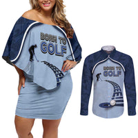Golf Couples Matching Off Shoulder Short Dress and Long Sleeve Button Shirt Sporty Style Navy - Wonder Print Shop