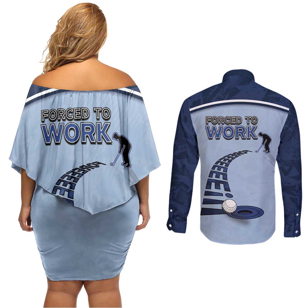 Golf Couples Matching Off Shoulder Short Dress and Long Sleeve Button Shirt Sporty Style Navy - Wonder Print Shop