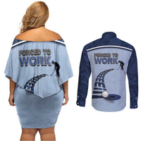 Golf Couples Matching Off Shoulder Short Dress and Long Sleeve Button Shirt Sporty Style Navy - Wonder Print Shop