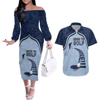 Golf Couples Matching Off The Shoulder Long Sleeve Dress and Hawaiian Shirt Sporty Style Navy - Wonder Print Shop