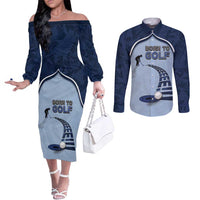 Golf Couples Matching Off The Shoulder Long Sleeve Dress and Long Sleeve Button Shirt Sporty Style Navy - Wonder Print Shop