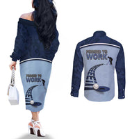 Golf Couples Matching Off The Shoulder Long Sleeve Dress and Long Sleeve Button Shirt Sporty Style Navy - Wonder Print Shop